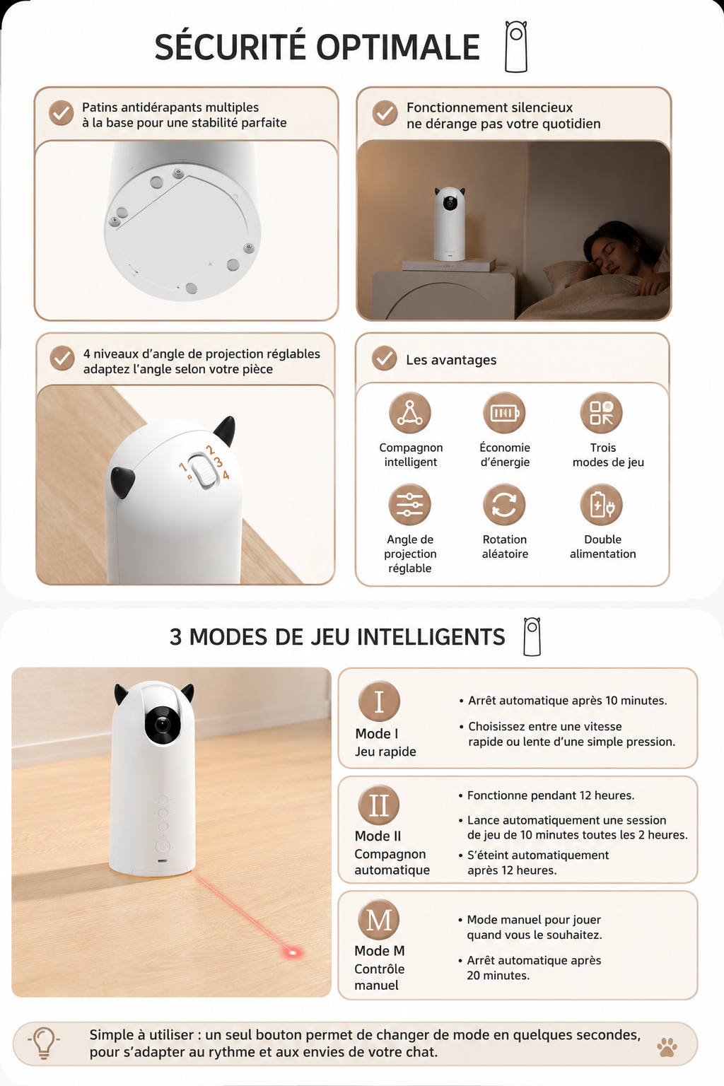 Laser automatique chat chien jeux interactif intelligent Rouge et blanc 